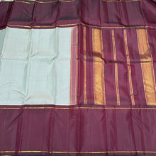 Pastel Blue Green Shade with Burgundy Brown Checks with Korvai Handwoven Pure Jari Kanjivaram Silk Saree with Long borders Mubbakam Style beauty