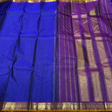 MS Blue with Purple Handwoven Pure Kanjivaram Silk Saree with small borders beauty