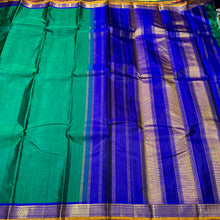 Emerald Green with Royal Blue Handwoven Pure Kanjivaram Silk Saree Beauty with Small Borders
