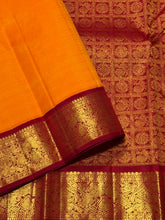 Sarasangi- Stunning Mambazham(Mango) Yellow with Arakku Red Handwoven Pure Jari Korvai Kanjivaram Silk with very beautiful borders gorgeous pallu and contrast woven blouse