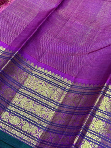 Purple with Pink Handwoven Pure Jari Vairaoosi with Buttas and Varisaipet Borders Kanjivaram Silk Saree Beauty