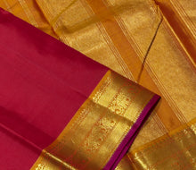 Nayaki- Gorgeous Red with Golden Mustard Handwoven Pure Kanjivaram Silk with beautiful bawanchi borders with rich pallu and contrast woven blouse
