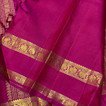 Sahana- Vintage Style Handwoven Pure 2g Jari Kanjivaram Silk in a beautiful Kasakasa Podikattam with Kottadi Jari Lines in beautiful mustard green pink shades with rich rettapet borders gorgeous pallu and contrast woven blouse