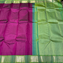 Purple with Dual tone Parrot Green Handwoven Pure Silver Jari Korvai Kanjivaram Silk Saree with rich borders pallu and contrast woven blouse beauty