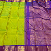 Sneha Green with Violetish Purple Korvai Handwoven Pure Jari Kanjivaram with intricate borders rich pallu and contrast woven blouse beauty