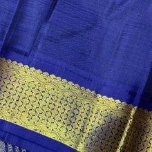Sarasangi-Gorgeous Mango Orange with Deep Blue Handwoven Jari Korvai Kanjivaram Silk with beautiful borders honey comb design with rich pallu and contrast woven blouse