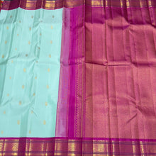 Turquoise Green with Fuchsia Pink Korvai with Buttas Handwoven Pure Jari Kanjivaram Silk Saree Beauty