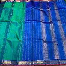 Peacock Green with Peacock Blue Small Borders Handwoven Pure Jari Kanjivaram Silk Saree beauty