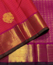 Sahana- Gorgeous Orange with Pink Handwoven Pure 2g Jari Kanjivaram Silk with kasakasa podikattam with buttas woven body with rich borders gorgeous pallu and contrast woven blouse