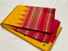 Yellow with Red Korvai with Buttas Handwoven Pure Zariless Temple Varisaipet Border Kanjivaram Silk Saree Beauty