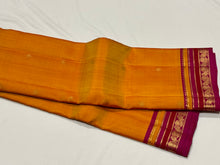 Mango Yellow with Magenta Pink Buttas Handwoven Pure Kanjivaram Silk Saree with intricate borders classy pallu and contrast woven blouse beauty