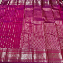 Tomato Reddish Pink Dual tone with Silver Jari Handwoven Pure Kanjivaram Silk Saree with thodar buttas woven body rich borders pallu and self colored blouse