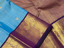 Light Ananda Blue with Deep Purple Buttas Vairaoosi Korvai Handwoven Pure Jari Kanjivaram Silk Saree Beauty