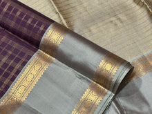 Brown with Grey Jari Kattam With Doublepet Borders Handwoven Pure Kanjivaram Silk Saree Beauty