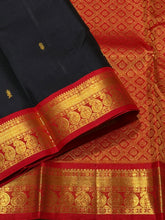 Vaibhogam- Mesmerizing Black with Red Buttas Handwoven Pure Jari Korvai Kanjivaram Silk with beautiful borders rich pallu and contrast woven blouse beauty