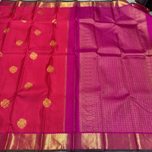 Orange with Rani Pink kasakasa Muthukattam with elephant motifs woven body with rich borders Pallu Handwoven Pure Jari Kanjivaram Silk Saree Beauty