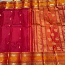Red with Golden Mustard Buttas with Continuous Thodar Elephant  Motifs Pallu and Doublepet Borders Beauty