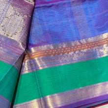Lavendar with Green Premium Handwoven Pure Kanjivaram Silkcotton Saree Kolam weaves