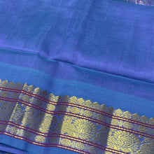 Lemon Sampanga with lavenderish Blue Korvai Handwoven Pure Kanjivaram Silkcotton Saree Pichwai Block Printed