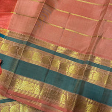 Sahana- Gorgeous Light Lavendar with Peach Handwoven Pure Jari Kanjivaram Silk with Jari Veldhari woven body with Rettapet borders gorgeous pallu and contrast peach blouse with jari stripes