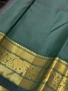 Red with Bottle Green Buttas Korvai Handwoven Pure Jari Kanjivaram Silk Saree Beauty