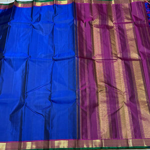 MS Blue with Deep Wine Handwoven Pure Kanjivaram Silk Saree Beauty
