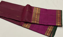 Sahana- Gorgeous Coffee Brown with Dark Magenta Handwoven Pure 2g Jari Kanjivaram Silk with Mallimoggu buttas woven body with beautiful rettapet borders with green selvedges rich seer pallu and contrast woven blouse