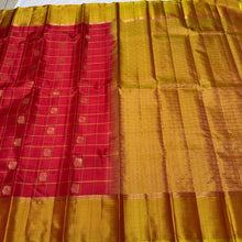 Red with Golden Sampanga Checks with 1000 buttas style woven Handwoven Kanjivaram Silk Saree with classy plain borders rich pallu and contrast woven blouse beauty