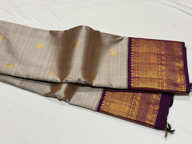 Abirami with Deep Purple Buttas Korvai Handwoven Pure Jari Kanjivaram Silk Saree Beauty
