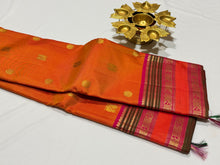 Mango Orange with Rani Pink Buttas with rettapet borders Handwoven Pure Jari Kanjivaram Silk Saree Beauty