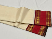Offwhite with Deep Maroon and Rust Vairaoosi Korvai with Doublepet Borders Handwoven Pure Jari Kanjivaram Silk Saree Beauty