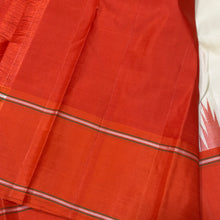Saraswati- Offwhite with Orange Temple Bordered Handwoven Pure Zariless Korvai Kanjivaram Silk with beautiful orange borders rich seer pallu and contrast orange blouse