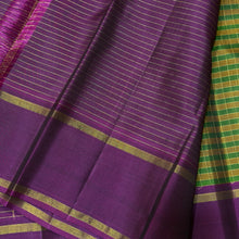 Sahana- Gorgeous Green and Mustard Handwoven Pure Jari Kanjivaram with multichecks kottadi Jari Podikattam with beautiful borders rich pallu and contrast woven wine blouse