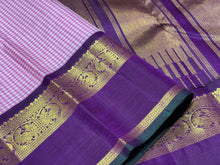 Pink and Purple Checks Handwoven Pure Jari Korvai Kanjivaram Silk Saree Beauty