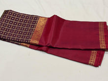 Sahana -Stunning Deep Brown  with Deep Maroonish Brown Handwoven Pure Jari Kanjivaram Silk with Lakshadeepam Mubbagam Style woven beautiful body with long borders rich pallu and self color blouse with maroonish brown borders