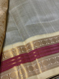 Purple with Cream Buttas Korvai Handwoven Pure Kanjivaram Silkcotton Saree Beauty