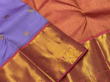 Lavendar with Coral Pink Handwoven Pure Jari Korvai with Buttas rich Long and Short borders with rich pallu and contrast woven blouse beauty