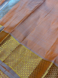 Orange with Lavender short Peach buttas with Araimadam Borders Handwoven Pure Jari Kanjivaram Silk Saree Beauty