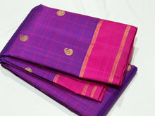 Sahana-Vintage Recreation - Gorgeous Magenta with Rani Pink Handwoven Pure Jari Kanjivaram Silk with muthukattam woven body with annapakshis and paisleys buttas woven in the checks beautiful bodi borders rich pallu and contrast woven blouse