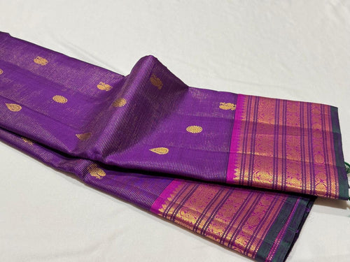 Purple with Pink Handwoven Pure Jari Vairaoosi with Buttas and Varisaipet Borders Kanjivaram Silk Saree Beauty