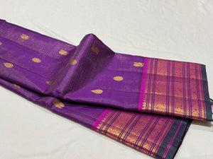 Purple with Pink Handwoven Pure Jari Vairaoosi with Buttas and Varisaipet Borders Kanjivaram Silk Saree Beauty