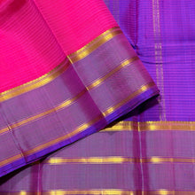 Nayaki- Stunning Rani Pink with Vadmalli Purple Handwoven Pure Kanjivaram Silk with Striped  borders rich seer pallu and contrast woven beautiful blouse