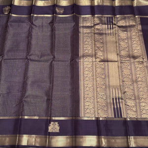 Deep Coffee Brown Handwoven Pure Jari Kanjivaram Silk Saree with Gandaberundas and Yazhis woven borders kottadi Jari checked body beauty