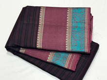 Stunning Black with Teal and Brown Handwoven Pure Zariless Kanjivaram Silk with beautiful borders striped body rich pallu and buttas woven blouse