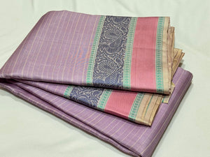 Lavendar with Greyish White Handwoven Pure Soft Zariless Kanchipuram Silk Saree Beauty
