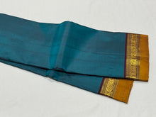 Raman Blue with Brown Spaced Borders Handwoven Pure Jari Kanjivaram Silk Saree Beauty