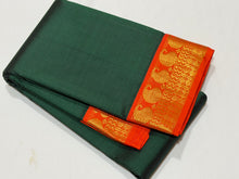 Sarasangi-Beautiful Bottle Green with Orange Handwoven Pure Korvai Kanjivaram Silk with beautiful paisleys and rudrakshas woven borders rich pallu and contrast woven blouse