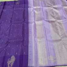 Saranga- Gorgeous Purple with Lavandar Handwoven Pure Twisted Gold & Silver Jari Borderless Kanjivaram Silk with buttas and checks woven beautiful body with simhayazhi borders rich pallu and contrast lavandar blouse