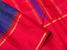 Gorgeous MS Blue with Red Handwoven Pure Jari Korvai Kanjivaram Silk Saree with checked body beautiful temples woven borders classy pallu and contrast woven blouse