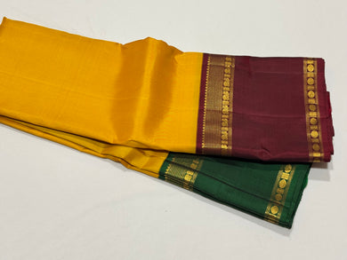 Vintage Inspired Weave- Yellow with Ganga Jamuna Kai Korvai Kanjivaram Silk Sarees with Beautiful Rettapet Borders gorgeous pallu and contrast woven blouse beauty